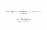 Message Authentication and Hash functions Basic uses Basic requirements Basic attacks