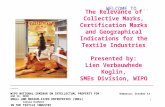 1 The Relevance of Collective Marks, Certification Marks and Geographical Indications for the Textile Industries Presented by: Lien Verbauwhede Koglin,