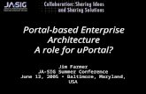 Portal-based Enterprise Architecture A role for uPortal? Jim Farmer JA-SIG Summer Conference June 13, 2005 Baltimore, Maryland, USA.