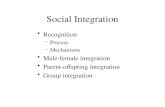 Social Integration Recognition –Process –Mechanisms Male-female integration Parent-offspring integration Group integration.