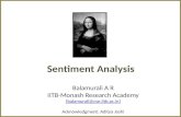 Sentiment Analysis Balamurali A R IITB-Monash Research Academy {balamurali@cse.iitb.ac.in} Acknowledgment: Aditya Joshi.