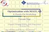 Http://metalab.uniten.edu.my/~farrukh/Utim/Utimoptim.zip Optimization with MATLAB A Hands-On Workshop Farrukh Nagi Universiti Teknologi MARA, Shah Alam.
