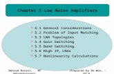 1 Chapter 5 Low Noise Amplifiers  5.1 General Considerations  5.2 Problem of Input Matching  5.3 LNA Topologies  5.4 Gain Switching  5.5 Band Switching.