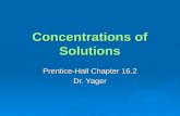 Concentrations of Solutions Prentice-Hall Chapter 16.2 Dr. Yager.