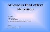 Stressors that affect Nutrition NUR101 FALL 2008 LECTURE # 24 K. BURGER, MSED, MSN, RN, CNE PPP By Sharon Niggemeier RN MSN Revised 12/08 J Borrero.