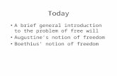 Today A brief general introduction to the problem of free will Augustine’s notion of freedom Boethius’ notion of freedom.