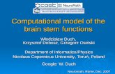 Computational model of the brain stem functions Włodzisław Duch, Krzysztof Dobosz, Grzegorz Osiński Department of Informatics/Physics Nicolaus Copernicus.