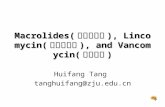 Macrolides( 大环内酯类 ), Lincomycin( 林可霉素类 ), and Vancomycin( 万古霉素 ) Huifang Tang tanghuifang@zju.edu.cn.