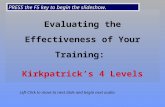 Evaluating the Effectiveness of Your Training: Kirkpatrick’s 4 Levels Left Click to move to next slide and begin next audio. PRESS the F5 key to begin.