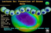 Title Body text Lecture 5a: Formation of Ozone Hole Growth of the Antarctic ozone hole over 20 years, as observed by the satellite Darkest blue areas represent.