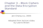 Chapter 3 – Block Ciphers and the Data Encryption Standard Jen-Chang Liu, 2005 Adopted from lecture slides by Lawrie Brown.
