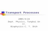 Transport Processes 2005/4/24 Dept. Physics, Tunghai Univ. Biophysics ‧ C. T. Shih.