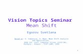 1 Vision Topics Seminar Mean Shift Egorov Svetlana Based on: D. Comaniciu, P. Meer: Mean Shift Analysis and Applications, IEEE Int. Conf. Computer Vision.