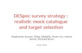 DESpec survey strategy : realistic mock catalogue and target selection Stephanie Jouvel, Filipe Abdalla, Huan Lin, James Annis, Richard Kron 22 jun 2011.
