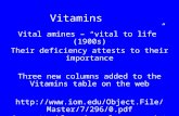 Vitamins Vital amines – “vital to life” (1900s) Their deficiency attests to their importance Three new columns added to the Vitamins table on the web.