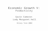 Economic Growth V: Productivity Gavin Cameron Lady Margaret Hall Hilary Term 2004.