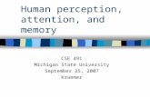 Human perception, attention, and memory CSE 491 Michigan State University September 25, 2007 Kraemer.