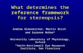 What determines the reference framework for stereopsis? Andrew Glennerster, Martin Birch and Suzanne McKee* University Laboratory of Physiology, Oxford.