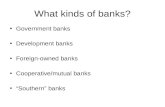 What kinds of banks? Government banks Development banks Foreign-owned banks Cooperative/mutual banks “Southern” banks.