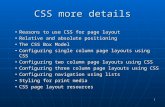 1 CSS more details Reasons to use CSS for page layoutReasons to use CSS for page layout Relative and absolute positioningRelative and absolute positioning.