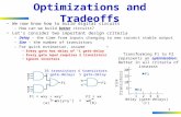 1 Optimizations and Tradeoffs We now know how to build digital circuits –How can we build better circuits? Let’s consider two important design criteria.