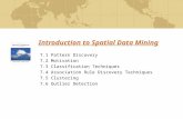 Introduction to Spatial Data Mining 7.1 Pattern Discovery 7.2 Motivation 7.3 Classification Techniques 7.4 Association Rule Discovery Techniques 7.5 Clustering