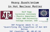 Heavy Quark/onium in Hot Nuclear Matter Ralf Rapp Cyclotron Institute + Physics Department Texas A&M University College Station, USA INT Program (Week.