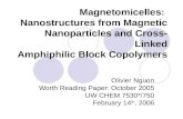 Magnetomicelles: Nanostructures from Magnetic Nanoparticles and Cross- Linked Amphiphilic Block Copolymers Olivier Nguon Worth Reading Paper: October 2005.