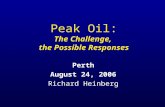 Peak Oil: The Challenge, the Possible Responses Perth August 24, 2006 Richard Heinberg.