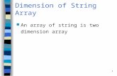1 Dimension of String Array An array of string is two dimension array.