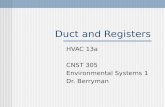 Duct and Registers HVAC 13a CNST 305 Environmental Systems 1 Dr. Berryman.