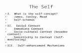 The Self I. What is the self-concept? James, Cooley, Mead Self-schemas II. Social Context Immediate Context Socio-cultural Context (broader context) Sensitivity.