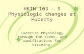 HKIN 103 - 5 Physiologic changes at Puberty Exercise Physiology through the teens, and ramifications for training.