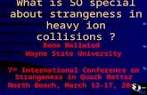 What is SO special about strangeness in heavy ion collisions ? Rene Bellwied Wayne State University 7 th International Conference on Strangeness in Quark.