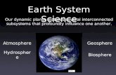 Earth System Science Our dynamic planet features several interconnected subsystems that profoundly influence one another. Geosphere Atmosphere Hydrosphere.