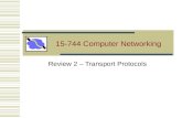 15-744 Computer Networking Review 2 – Transport Protocols.