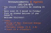 1 Announcements & Agenda (01/24/07) You should currently be reading Ch 4! Quiz over Ch 3 moved to Friday! Pick up Graded Quizzes if you haven’t Welcome.
