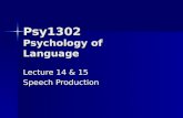Psy1302 Psychology of Language Lecture 14 & 15 Speech Production.