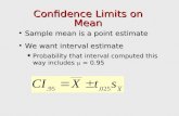 Confidence Limits on Mean Sample mean is a point estimateSample mean is a point estimate We want interval estimateWe want interval estimate  Probability.
