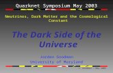 J. Goodman – May 2003 Quarknet Symposium May 2003 Neutrinos, Dark Matter and the Cosmological Constant The Dark Side of the Universe Jordan Goodman University.