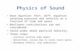 Physics of Sound Wave equation: Part. diff. equation relating pressure and velocity as a function of time and space Nonlinear contributions are not considered.