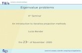 An introduction to iterative projection methods Eigenvalue problems Luiza Bondar the 23 rd of November -2005 4 th Seminar.