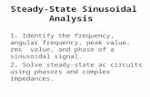 Steady-State Sinusoidal Analysis 1. Identify the frequency, angular frequency, peak value, rms value, and phase of a sinusoidal signal. 2. Solve steady-state.