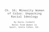 Ch. 16; Minority Women of Color: Unpacking Racial Ideology By Doris Corbett Notes from Women in Sport, Greta Cohen, Ed.