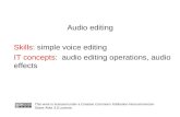 Audio editing Skills: simple voice editing IT concepts: audio editing operations, audio effects This work is licensed under a Creative Commons Attribution-Noncommercial-