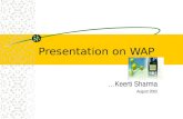 Presentation on WAP …Keerti Sharma August 2002 Agenda… What is WAP ? Limitations of Internet for wireless applications WAP Architecture / protocol stack.