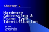 Chapter 9 Hardware Addressing & Frame Type Identification EE 526 Presentation by Ryan Star.
