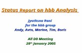 Status Report on hbb Analysis Jyothsna Rani for the hbb group Andy, Avto, Marine, Tim, Boris All D0 Meeting 28 th January 2005 28 th January 2005.