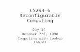CS294-6 Reconfigurable Computing Day 14 October 7/8, 1998 Computing with Lookup Tables.