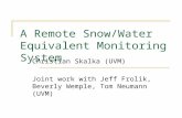 A Remote Snow/Water Equivalent Monitoring System Christian Skalka (UVM) Joint work with Jeff Frolik, Beverly Wemple, Tom Neumann (UVM)